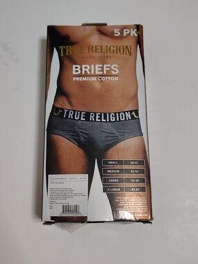 True Religion Black and Gold Logo Men's Briefs Underwear 5-Pack Size - S